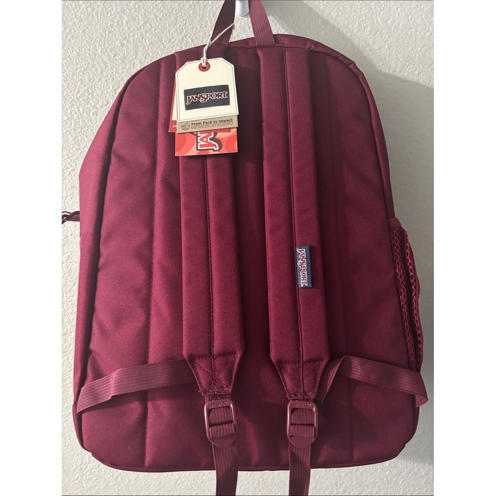 Jansport Maroon Cross Town Backpack Plus Laptop Sleeve 15" School Travel NEW - Picture 9 of 16